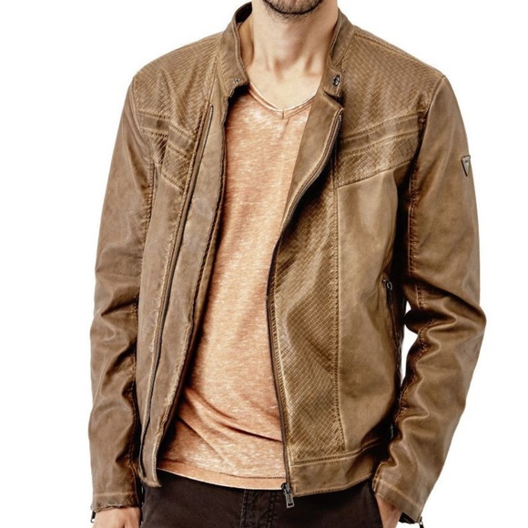 NEW GUESS Mens Brown Leather Jacket SZ XXL